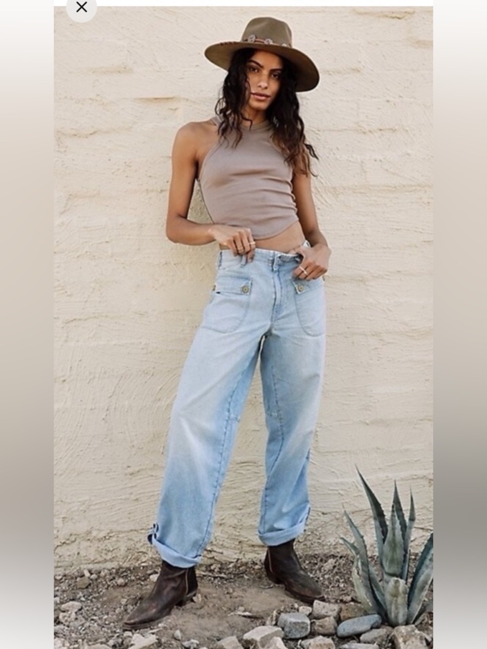 Free People We The Free Rory Slim Straight Leg Cuffed Hem Jeans Light Wash